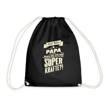 Superkraefte Papa Geburtstag RAHMENLOS Geschenk - Turnbeutel - Schwarz - Vorne