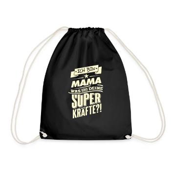 Superkraefte Mama Geburtstag RAHMENLOS Geschenk - Turnbeutel - Schwarz - Vorne