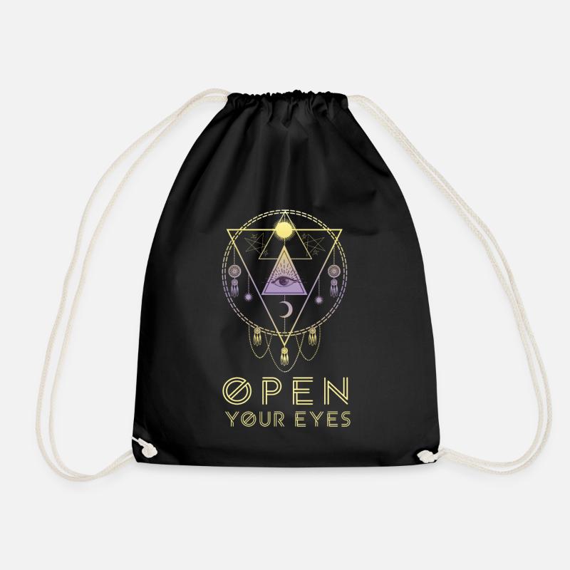 Open Your Eyes Allsehendes Auge Boho Geschenk - Turnbeutel - Schwarz