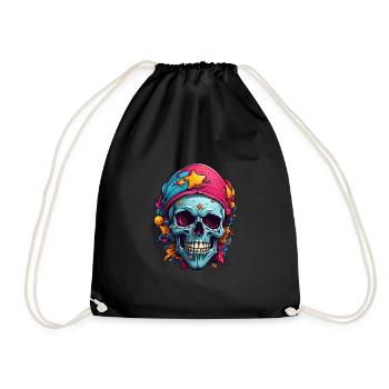 Dekorativer bunter Skull - Turnbeutel - Schwarz - Vorne