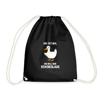 Ente mit Schokolade Spruch - Turnbeutel - Schwarz - Vorne