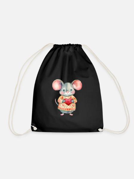 Niedliche & süße Maus mit Herz Liebe - Turnbeutel - Schwarz