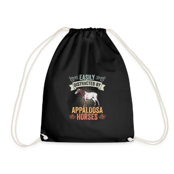 Easily Distracted By Funny Appaloosa Horses - Drawstring Bag - black - Front