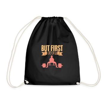 Vintage But First Deadlift Gym Humor Weightlifting - Drawstring Bag - black - Front
