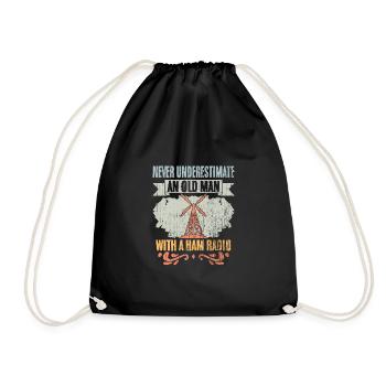 Never Underestimate An Old Man Retro Amateur Radio - Drawstring Bag - black - Front