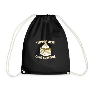 Tummy Ache Cake Survivor Funny Favorite Food - Drawstring Bag - black - Front