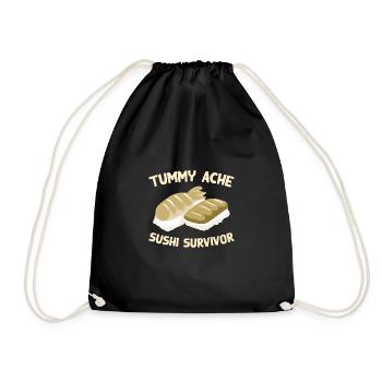 Tummy Ache Sushi Survivor Funny Favorite Food - Drawstring Bag - black - Front