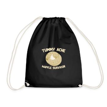 Tummy Ache Waffle Survivor Funny Favorite Food - Drawstring Bag - black - Front
