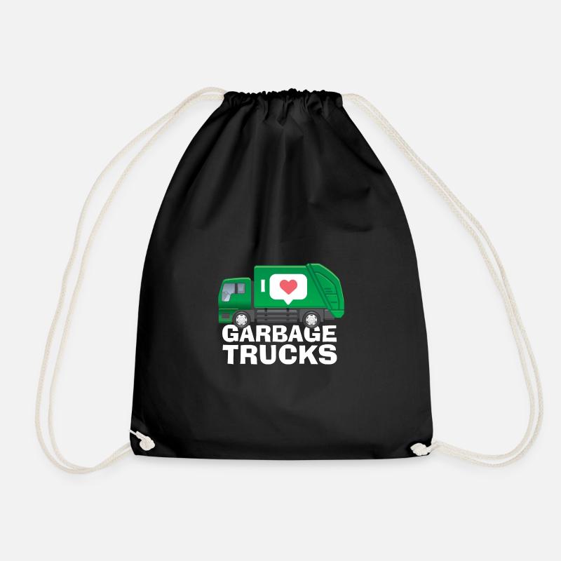 I love garbage trucks - Drawstring Bag - black