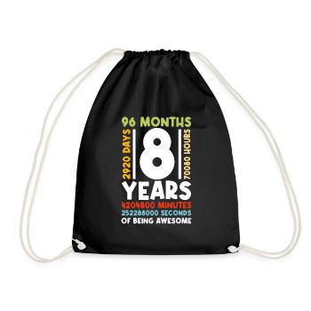 8. Geburtstag Kinder 8 Jahre Jungen Mädchen - Turnbeutel - Schwarz - Vorne