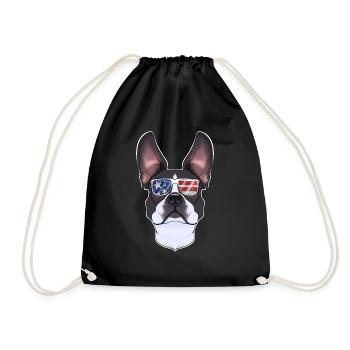 Boston Terrier USA Sunglasses I American Flag - Drawstring Bag - black - Front