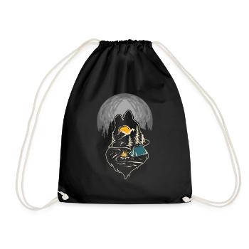 Natur Mond Wandern Camping Heulender Wolf - Turnbeutel - Schwarz - Vorne