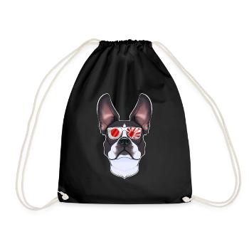 Boston Terrier Japan Sunglasses I Japanese Flag - Drawstring Bag - black - Front