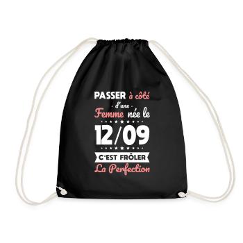 Anniversaire - Née 12 Septembre Frôler perfection - Sac de sport léger - noir - Devant