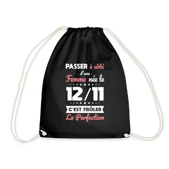 Anniversaire - Née 12 Novembre Frôler perfection - Sac de sport léger - noir - Devant