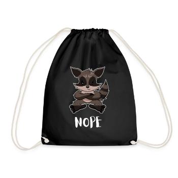 Nope Funny Lazy Raccoon - Drawstring Bag - black - Front