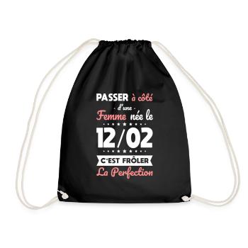 Anniversaire - Née le 12 Février Frôler perfection - Sac de sport léger - noir - Devant