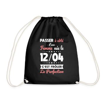 Anniversaire - Née le 12 Avril Frôler perfection - Sac de sport léger - noir - Devant