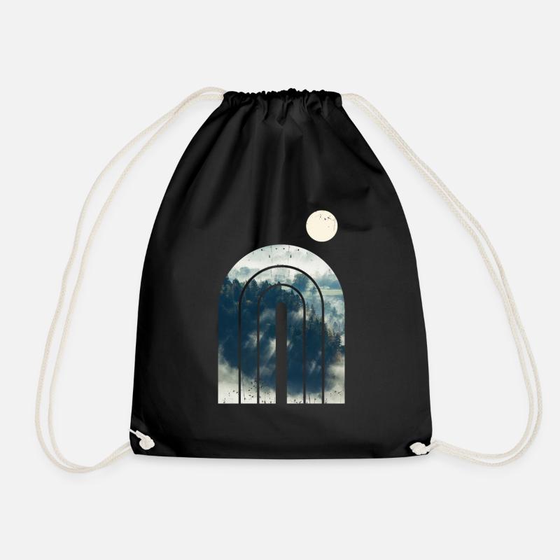 Geometrisches Design - Wald im Nebel - Turnbeutel - Schwarz
