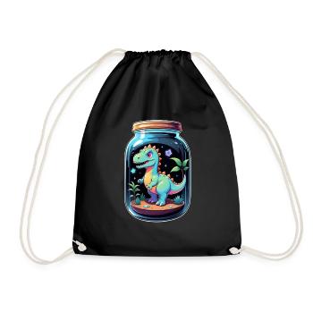 Dinosaur in a Cartoon Jar - Drawstring Bag - black - Front
