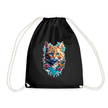 Katze und Blume Aquarell - Turnbeutel - Schwarz - Vorne