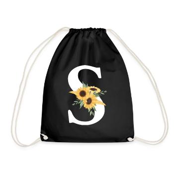 Sunflower Floral S Letter - Drawstring Bag - black - Front