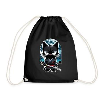 Ninja Cat - Samurai Kitten - Drawstring Bag - black - Front