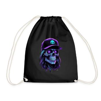 Lila Glow Totenkopf Hippie Mütze - Turnbeutel - Schwarz - Vorne