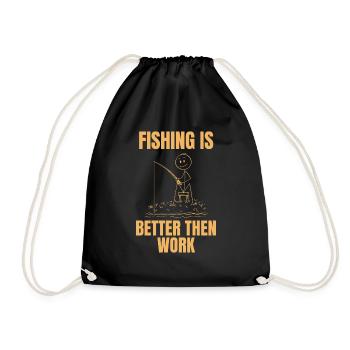 Angeln ist besser als Arbeit - Stickman Angler - Turnbeutel - Schwarz - Vorne