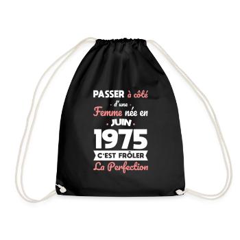 Anniversaire 50 ans - Née en Juin 1975 - Sac de sport léger - noir - Devant