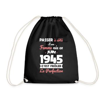 Anniversaire 80 ans - Née en Juin 1945 - Sac de sport léger - noir - Devant