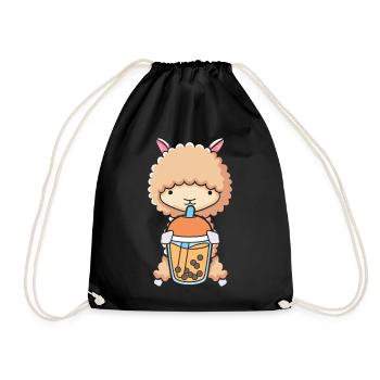 Bubble Milk Tea Llama trinkt Boba Milchtee - Turnbeutel - Schwarz - Vorne