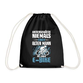 Alter Mann mit E-Bike - Turnbeutel - Schwarz - Vorne