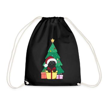 Chat devant le sapin de Noël avec chapeau de Noël Merry - Sac de sport léger - noir - Devant