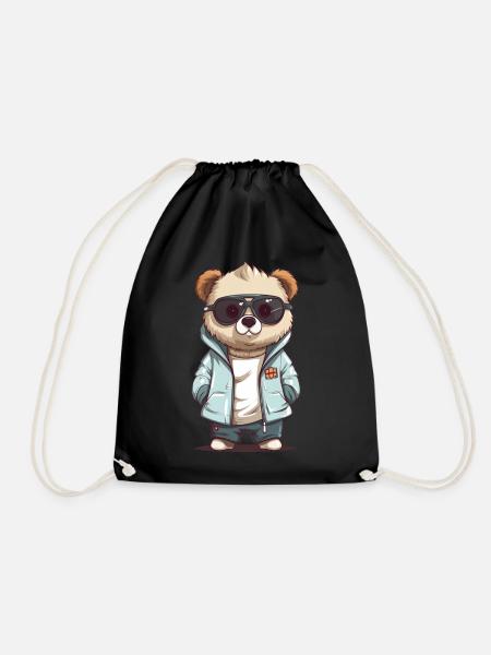 Sunglass Panda in cooler Jacke - Turnbeutel - Schwarz