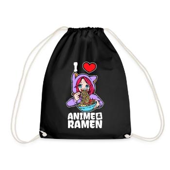 I Love Anime Ramen Statement Heart Girl Manga - Drawstring Bag - black - Front