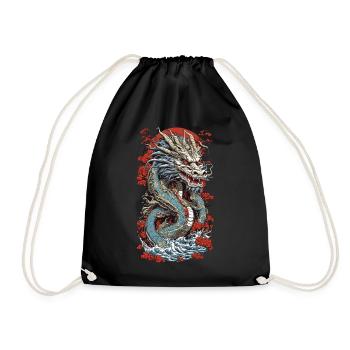 Dragon mysticism in ukiyo-e color woodcut design - Drawstring Bag - black - Front