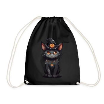 Magic Witch Cat Halloween Cartoon Cats - Drawstring Bag - black - Front