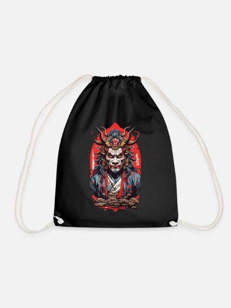 Yokai Ukiyo-e Retro Anime Art Style - Drawstring Bag - black