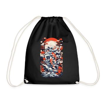 Japan Koi Retro Art Fisch Design Ukiyo-E Stil - Turnbeutel - Schwarz - Vorne