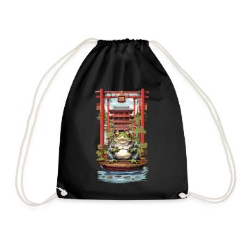 Japanese Lucky Charm Frog Aesthetic Design - Drawstring Bag - black - Front