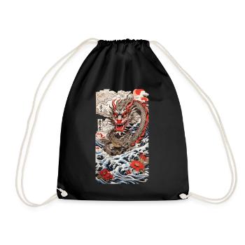 Japanese Dragon Retro Ukiyo-E Poster Streetwear - Drawstring Bag - black - Front