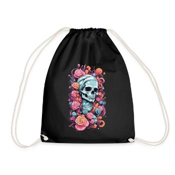 Pastel Goth Rosen Skull Okkult Weirdcore Design - Turnbeutel - Schwarz - Vorne