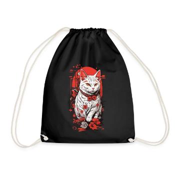 Vintage Asiatische Katze Ukiyo-E Kirschblüten - Turnbeutel - Schwarz - Vorne