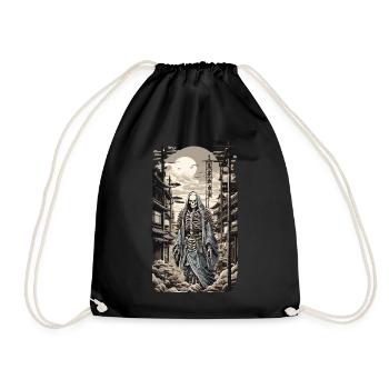 Retro Japan Yokai Skeleton Demon Ukiyo-E - Drawstring Bag - black - Front