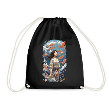 Japanische Ästhetik Kimono Koi Mädchen Design - Turnbeutel - Schwarz - Vorne