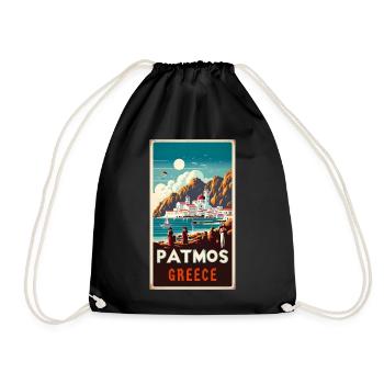 Patmos Greece vintage holiday design - Drawstring Bag - black - Front