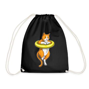 Katze Schwimmen Schwimmring Sommer - Turnbeutel - Schwarz - Vorne