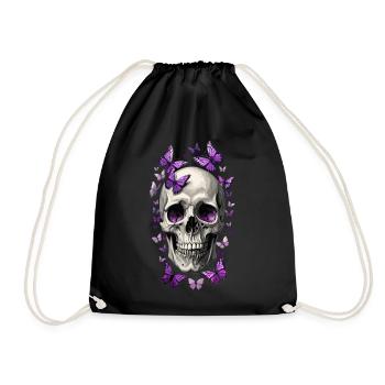 Skull mit lila Schmetterlingen Urban Style Vintage - Turnbeutel - Schwarz - Vorne