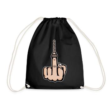 Mittelfinger Stinkefinger Bohrmaschine Design - Turnbeutel - Schwarz - Vorne